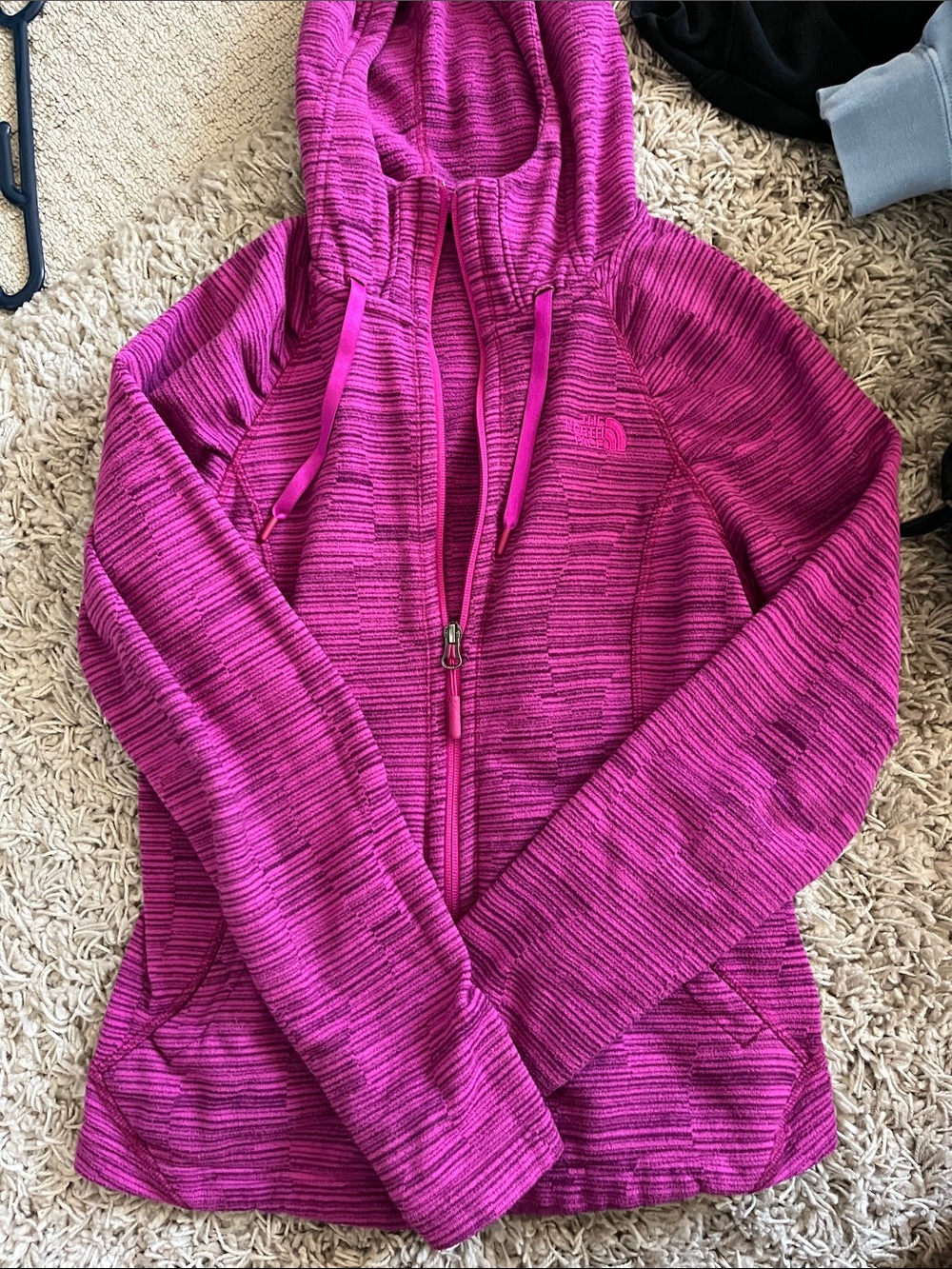 The North Face Magenta Striped Full-Zip Hooded Jacket